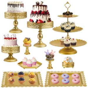 Jucoan 10 Pieces Gold Metal Cake Stand Set, Cupcake Holder Pastry Candy Fruits Serving Plate, Gold Dessert Table Stands and Trays Set for Wedding Birthday Baby Shower Bridal Party