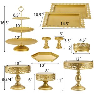 Jucoan 10 Pieces Gold Metal Cake Stand Set, Cupcake Holder Pastry Candy Fruits Serving Plate, Gold Dessert Table Stands and Trays Set for Wedding Birthday Baby Shower Bridal Party