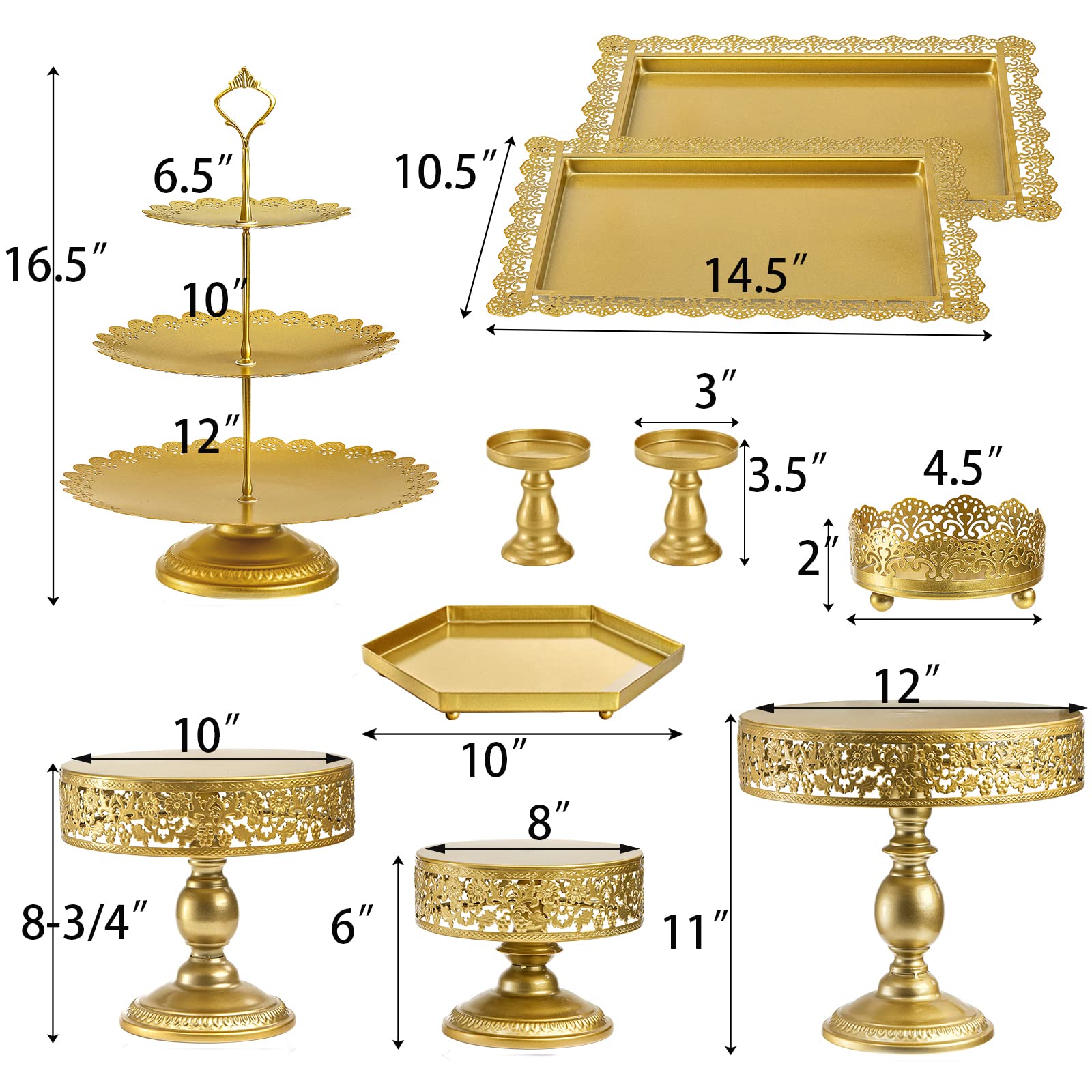 Jucoan 10 Pieces Gold Metal Cake Stand Set, Cupcake Holder Pastry Candy Fruits Serving Plate, Gold Dessert Table Stands and Trays Set for Wedding Birthday Baby Shower Bridal Party