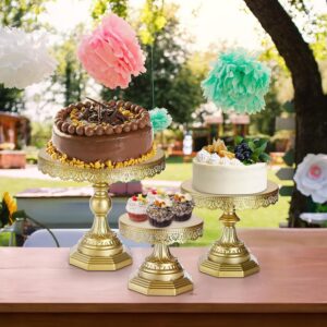 Youeon Set of 3 Metal Gold Cake Stand, 8/10/12 Inch Round Cake Stands for Dessert Table, Gold Dessert Stands, Cupcake Display Stand Set for Party, Wedding, Baby Shower, Birthday, Anniversary