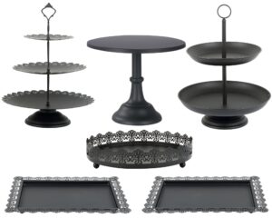 6 pcs metal cake stand sets for dessert table, cake pop stand set & dessert table trays & tiered cupcake holder perfect display for wedding, party, birthday, baby shower, decorations (matte black)