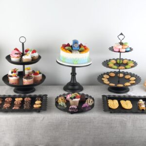 6 Pcs Metal Cake Stand Sets for Dessert Table, Cake Pop Stand Set & Dessert Table Trays & Tiered Cupcake Holder Perfect Display for Wedding, Party, Birthday, Baby Shower, Decorations (Matte Black)