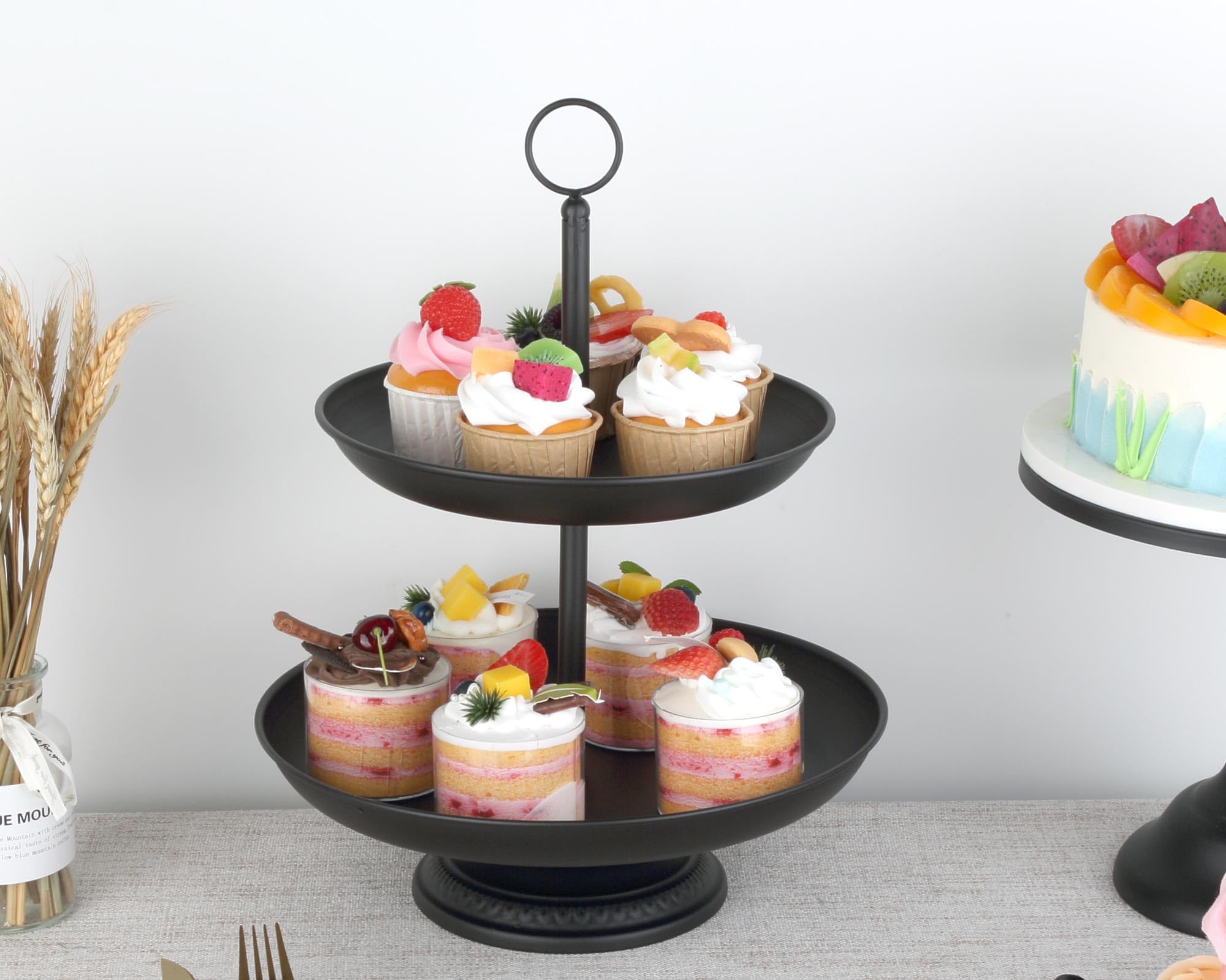 6 Pcs Metal Cake Stand Sets for Dessert Table, Cake Pop Stand Set & Dessert Table Trays & Tiered Cupcake Holder Perfect Display for Wedding, Party, Birthday, Baby Shower, Decorations (Matte Black)