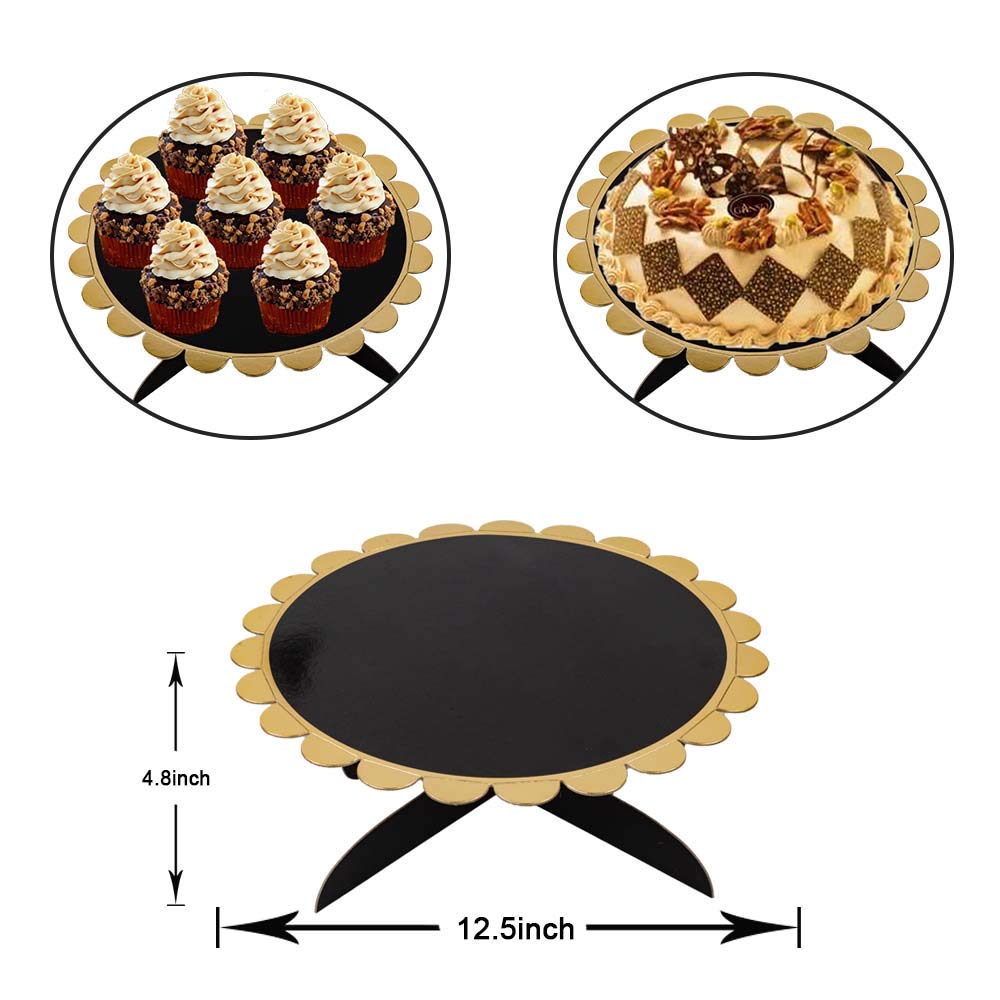 3-Pack Black and Gold Cardboard Cupcake Stand Dessert Tower 3 Tier(2PC) + 1Tier(2PC) Paper Cake Stand