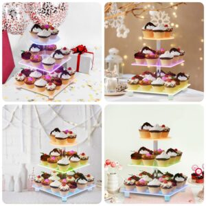 Acrylic Cupcake Stand, 3 Tier Rechargeable LED Dessert Display Stand Cupcake Tower for Halloween, Christmas,Wedding, Party, Baby Shower, and Get-Together