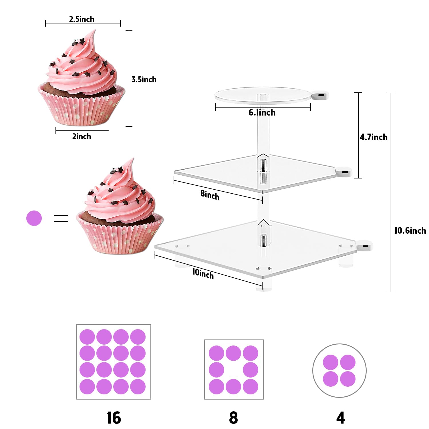 Acrylic Cupcake Stand, 3 Tier Rechargeable LED Dessert Display Stand Cupcake Tower for Halloween, Christmas,Wedding, Party, Baby Shower, and Get-Together