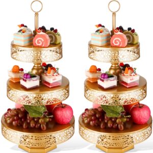 dandat 2 pcs cupcake stand 3 tiered metal dessert stand round cupcake tower cake holder stand tiered serving tray for wedding baby shower birthday tea party table decor (gold)