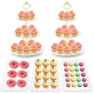 Coitak 5 Pieces Cupcake Stand Set, 2 Pieces 3 Tier Cupcake Stands with 3 Pieces Appetizer Trays, Dessert Tower Tray for Tea Party, Baby Shower and Wedding