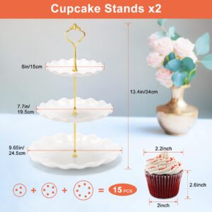 Coitak 5 Pieces Cupcake Stand Set, 2 Pieces 3 Tier Cupcake Stands with 3 Pieces Appetizer Trays, Dessert Tower Tray for Tea Party, Baby Shower and Wedding