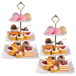 PowerKing 3 Tier Cupcake Stand Cake Stand - Plastic Tiered Serving Tray for Desserts, Candy, and Treats - Perfect for Wedding, Birthday, Tea Party (White,2Pack, Square)