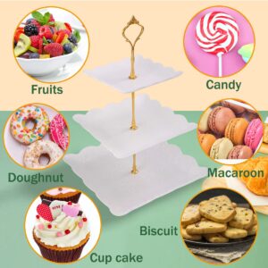 PowerKing 3 Tier Cupcake Stand Cake Stand - Plastic Tiered Serving Tray for Desserts, Candy, and Treats - Perfect for Wedding, Birthday, Tea Party (White,2Pack, Square)