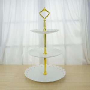 LIONWEI LIONWELI 3-Tier White Gold Plastic Dessert Stand Pastry Stand Cake Stand Cupcake Stand Holder Serving Platter for Party Wedding Home Decor