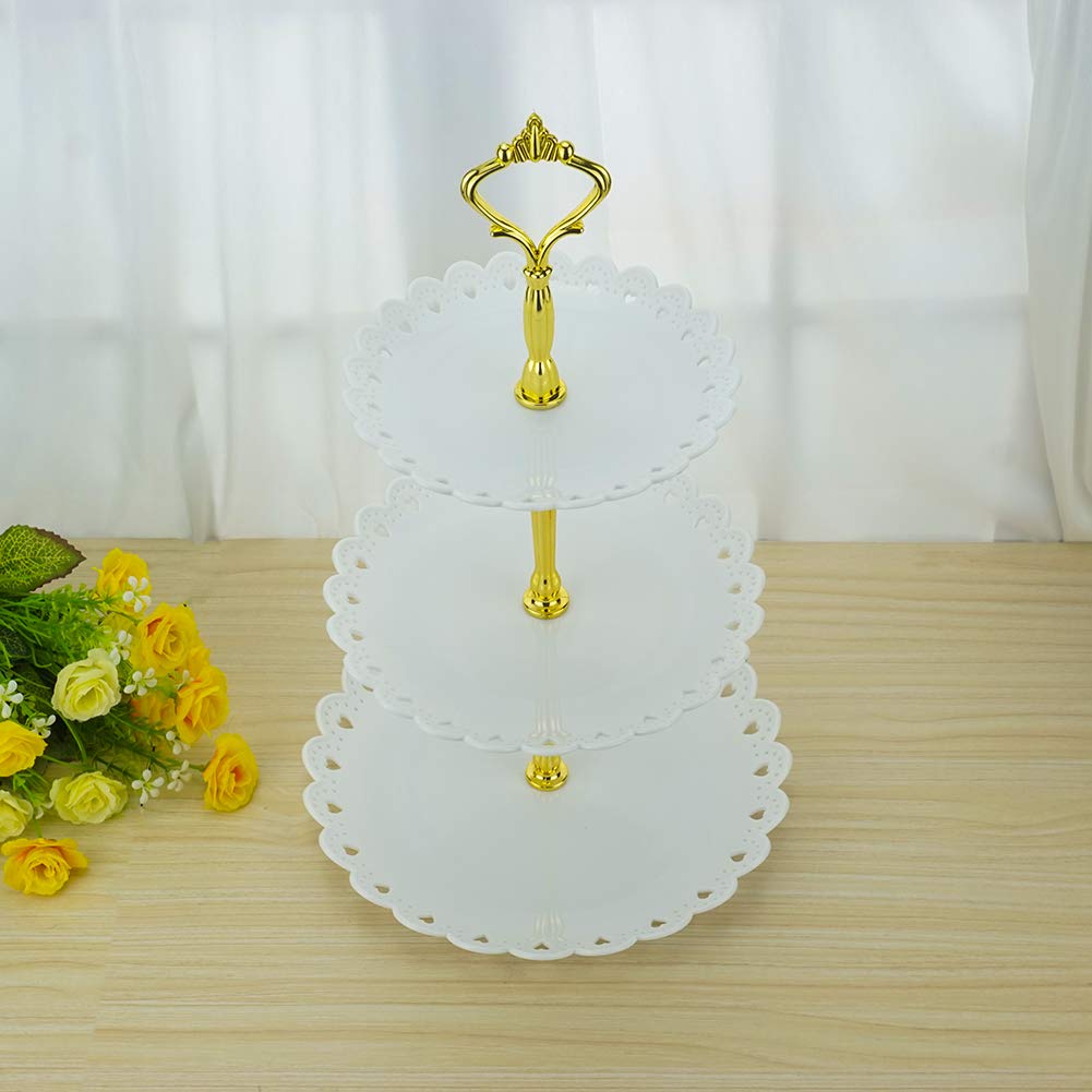 LIONWEI LIONWELI 3-Tier White Gold Plastic Dessert Stand Pastry Stand Cake Stand Cupcake Stand Holder Serving Platter for Party Wedding Home Decor