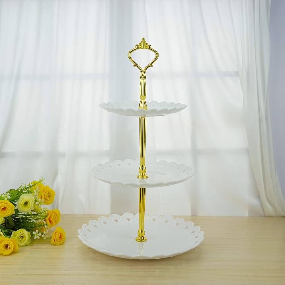 LIONWEI LIONWELI 3-Tier White Gold Plastic Dessert Stand Pastry Stand Cake Stand Cupcake Stand Holder Serving Platter for Party Wedding Home Decor