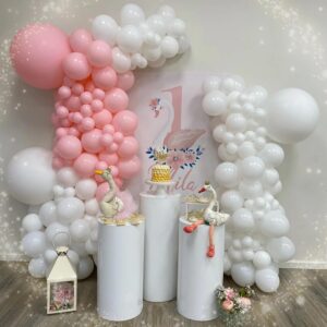 3PC Round Cylinder Pedestal Stands, Metal Pedestal Stand Cylinder Dessert Tables for Wedding Birthday Party, Wedding Centerpiece Birthday Babyshower Backdrop Decor,23.6"/21.6"/19.7" high (White-3PCS)