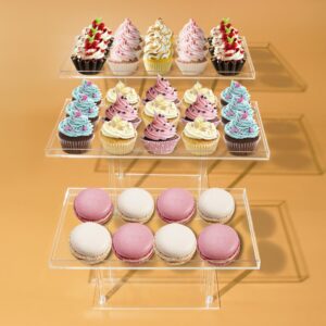 Clear Acrylic Dessert Table Display Set, Cupcake Stand Dessert Stands Buffet Risers for Cupcakes Dessert Pastry Food Treat Tier Serving Tray Stand for Wedding Birthday Party Baby Shower (Square)