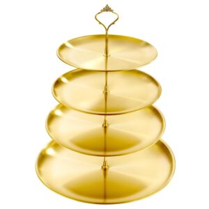 bzvlemon 4 tier stainless steel cupcake stand, gold metal serving tray cake holder cake stand for holiday dessert table decorations birthday baby shower party wedding (4tier)