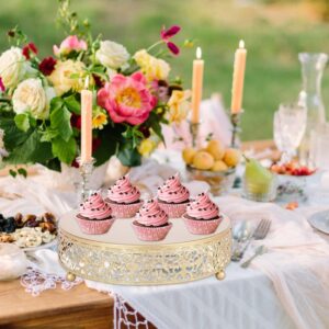 Denmer Cake Stand, Gold Metal Dessert Display, Small 8inch Treat Riser, Pedestal Champagne Round Cupcake Platter Tray for Afternoon Tea, Party, Wedding