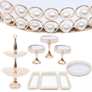 dnysysj 8pcs cake stand set gold wedding cake stands cupcake display for dessert table party 2-tire gold beaded tower stand pastry dessert trays