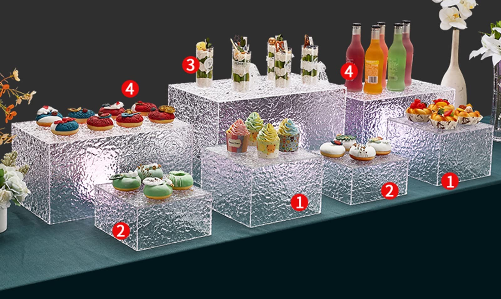 Treat Stand Set of 7 Pack/Cup Cake Tower for Kids Birthday/Baby Shower/Party, Rectangle Acrylic Cookie Stand/Serving Stands with Lid, 7 Pcs Treat Holder Kit Plastic