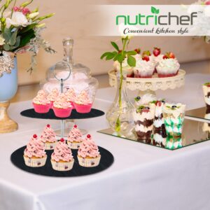 NutriChef Two Tier Slate Cake Stand-Round Multi Level Tray Serving Plate,Cupcake Holder Display,Dessert Tower,Fruit Platter w/Stainless Steel Rods and Handle,for Wedding,Birthday