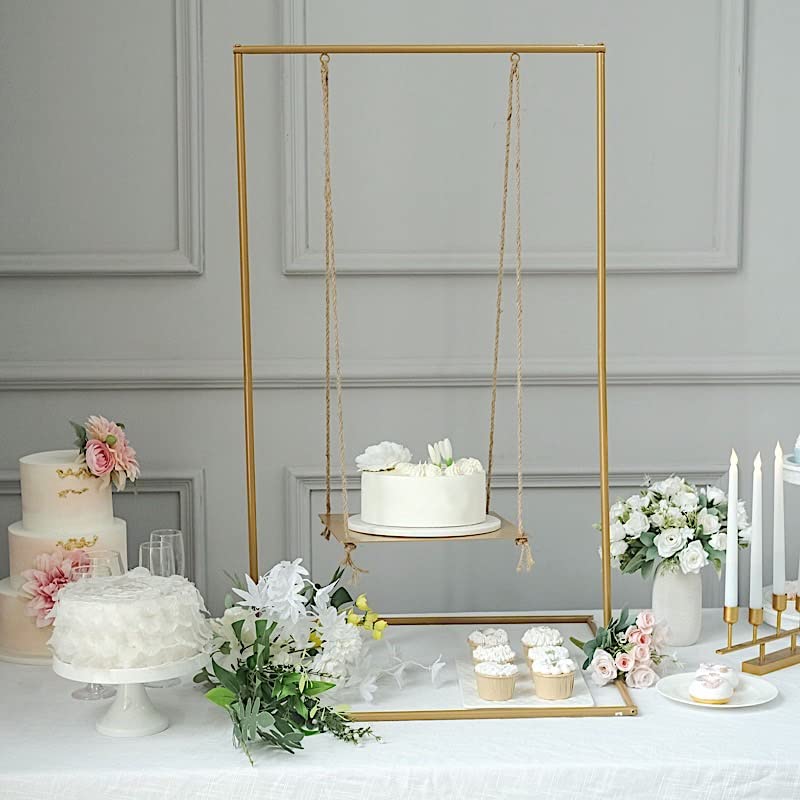 BalsaCircle 3 feet Gold Metal Swing Cake Stand Hanging Dessert Display Centerpiece Party Events Reception Home Decorations Supplies