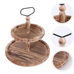 Cabilock 1Pc Two-Tier Pallet Rustic Jewelry Tray Cake Stand Wedding Cake Tower Dessert Display Holder Party Treat Stand Round Cupcake Holder Cake Display Tray Wooden Candy Office Food Rack