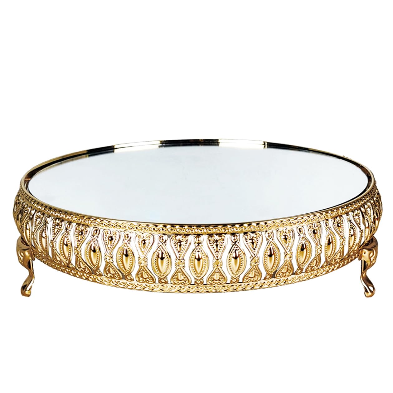 13 Inches 33cm Gold Round Mirror Cake Stand Cupcake Stands Metal Pedestal Holder with Crystals, Party Dessert Cheese Display Plate for Wedding Party Birthday Baby Shower Celebration Home Decoration