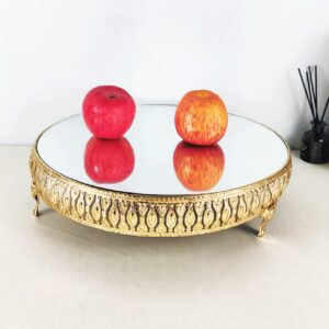 13 Inches 33cm Gold Round Mirror Cake Stand Cupcake Stands Metal Pedestal Holder with Crystals, Party Dessert Cheese Display Plate for Wedding Party Birthday Baby Shower Celebration Home Decoration