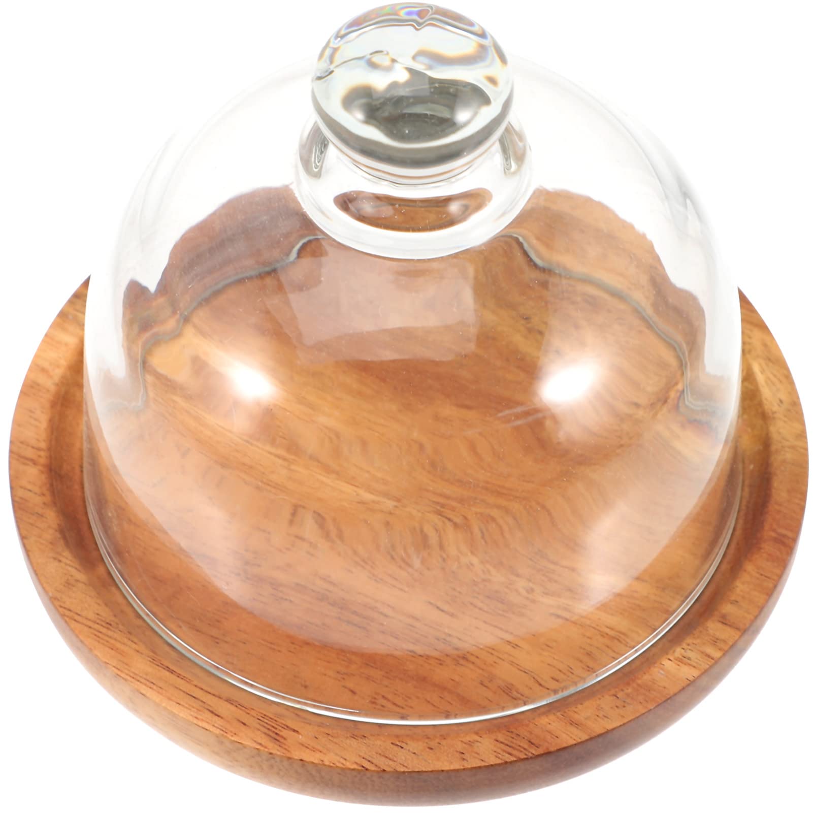OUNONA Glass Cake Pan Cake Cover Wood Cake Stand with Dome Glass Cake Dome Cover Cheese Cloche Dome Glass Flower Cover Glass Cake Stand Dessert Display Cover Wooden Paper Cup Bracket