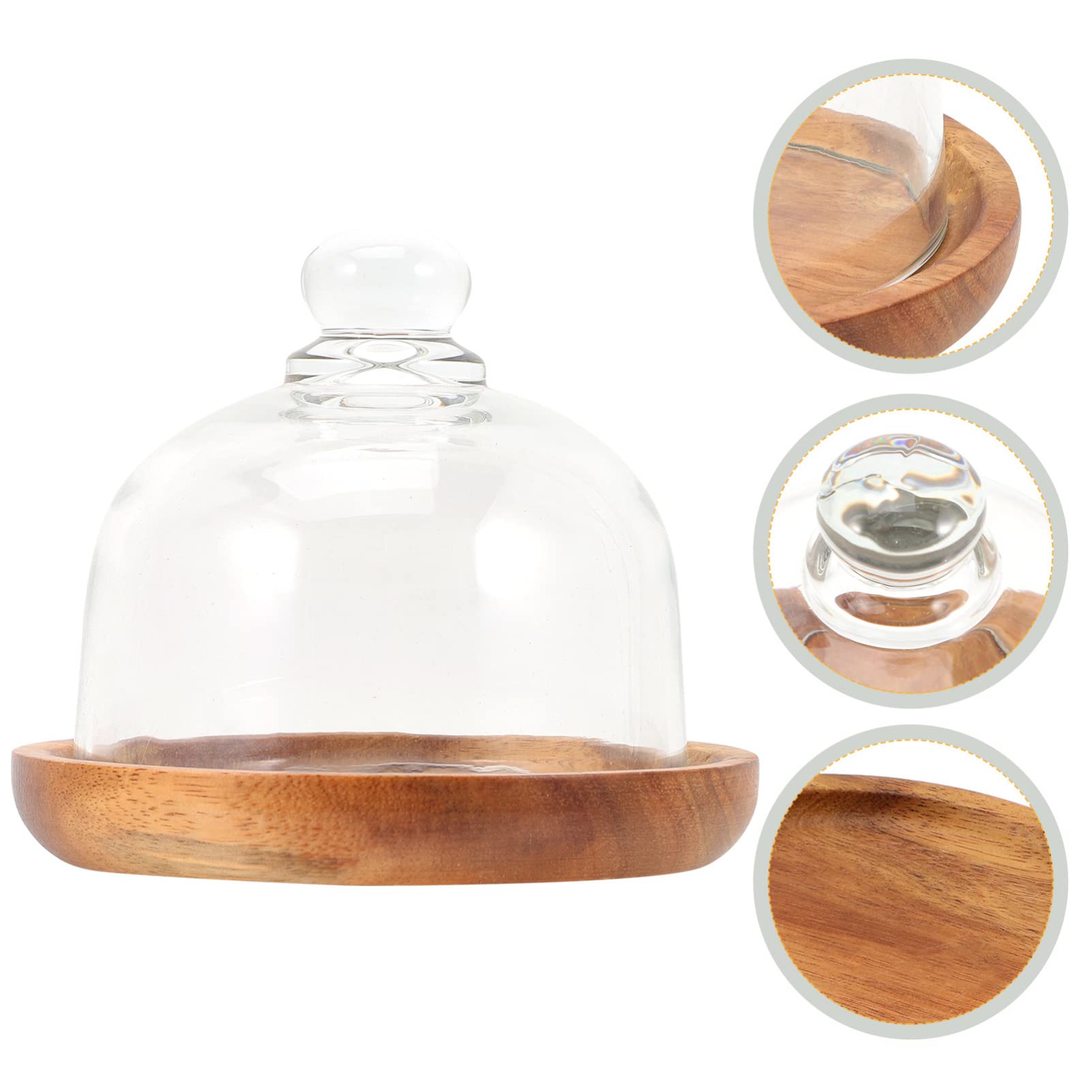 OUNONA Glass Cake Pan Cake Cover Wood Cake Stand with Dome Glass Cake Dome Cover Cheese Cloche Dome Glass Flower Cover Glass Cake Stand Dessert Display Cover Wooden Paper Cup Bracket