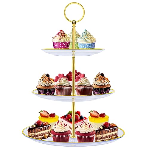 PinCute Cupcake Stand Holder - 3 Tier Cup Cake Dessert Tower, Plastic Tiered Serving Tray&Metal Rod for Birthday Party, Baby Shower and More