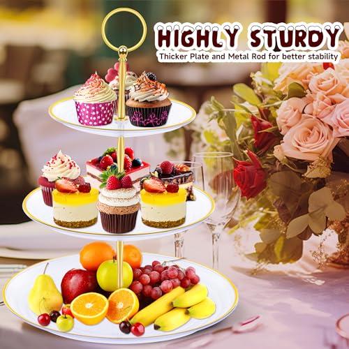 PinCute Cupcake Stand Holder - 3 Tier Cup Cake Dessert Tower, Plastic Tiered Serving Tray&Metal Rod for Birthday Party, Baby Shower and More