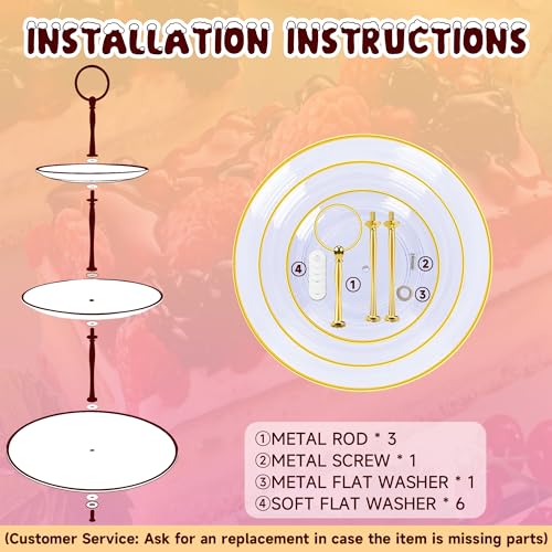 PinCute Cupcake Stand Holder - 3 Tier Cup Cake Dessert Tower, Plastic Tiered Serving Tray&Metal Rod for Birthday Party, Baby Shower and More