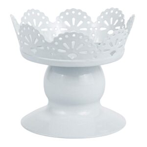 simply elegant mini eyelet cupcake stand treat pedestal stand band with a scalloped edge and a curving white base, 3.25 x 2.75 - white