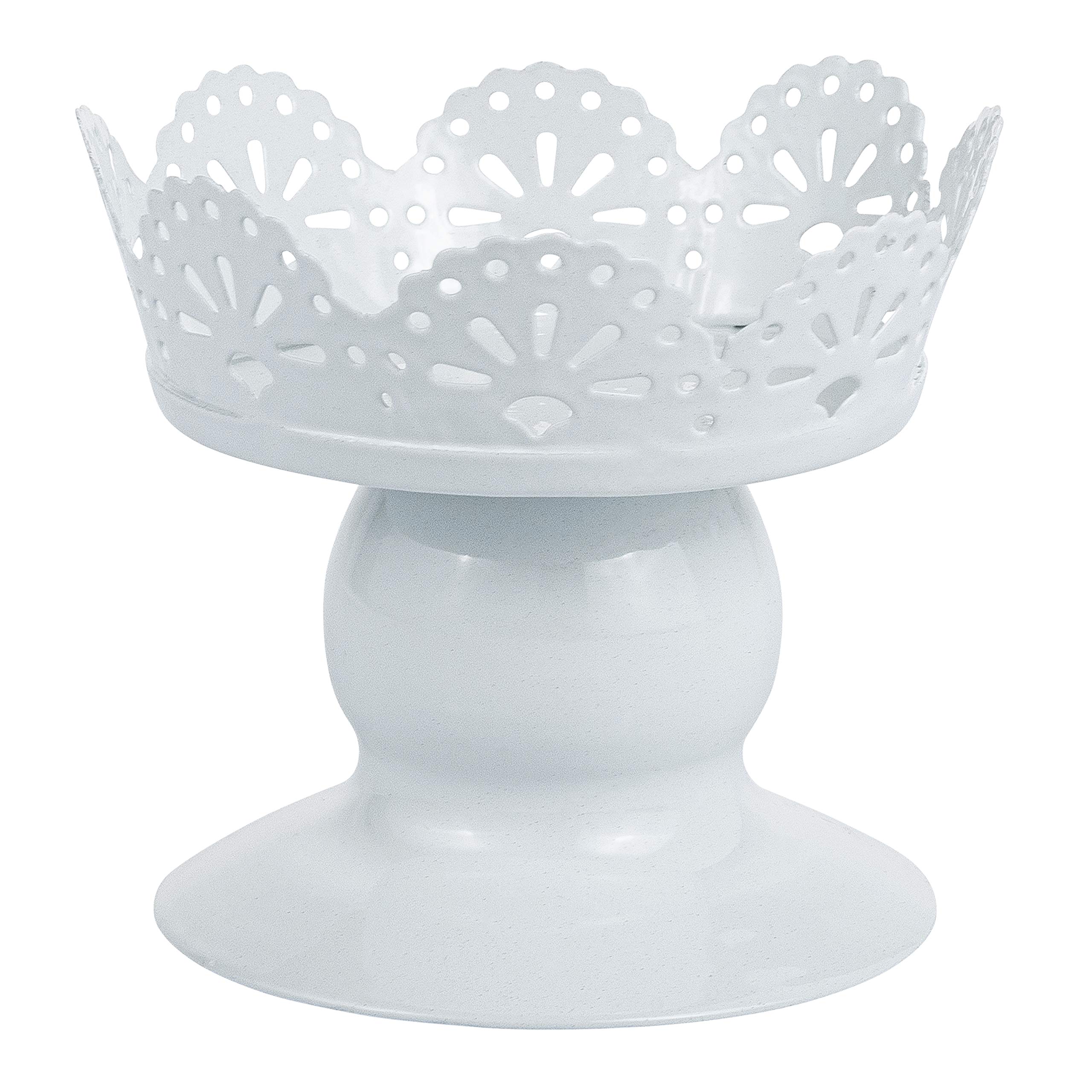 Simply Elegant Mini Eyelet Cupcake Stand Treat Pedestal Stand Band with a Scalloped Edge and a Curving White Base, 3.25 x 2.75 - White