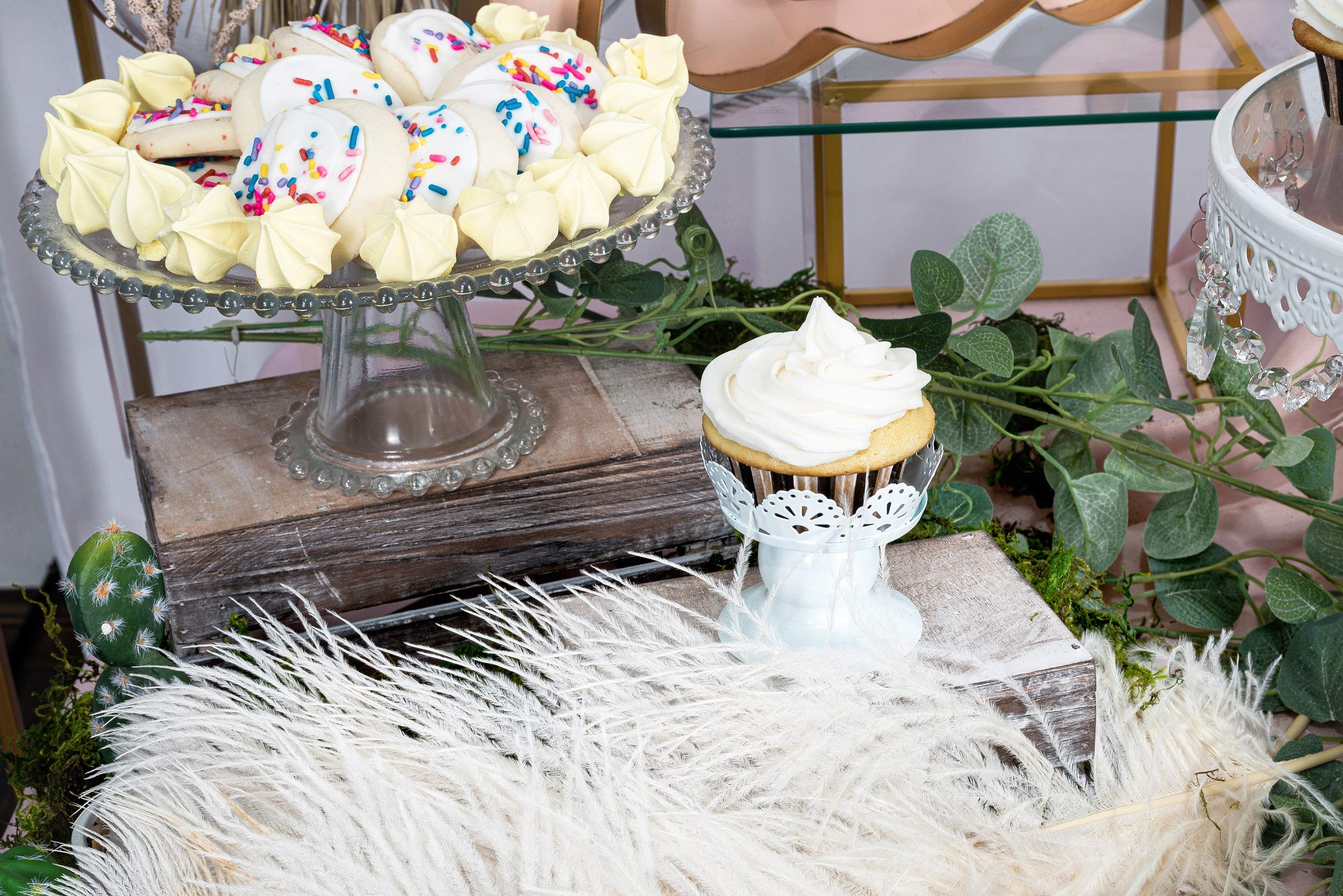 Simply Elegant Mini Eyelet Cupcake Stand Treat Pedestal Stand Band with a Scalloped Edge and a Curving White Base, 3.25 x 2.75 - White