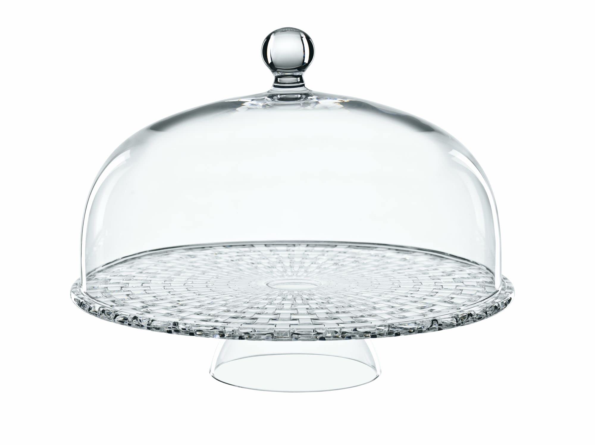 Nachtmann Bossa Nova Collection Crystal glass Chip & Dip/Cake Plate with Dome, use as a Cake Stand, or Serving Platter with Attached Bowl, clear glass Round, 12.5-Inch, Dishwasher Safe