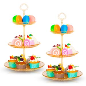 ShellKingdom 2 Pack Clear Cupcake Stand, 3 Tier Serving Tray Cupcake Dessert Candy Fruit Display Holder for Wedding, Christmas, Baby Shower Birthday Tea Party