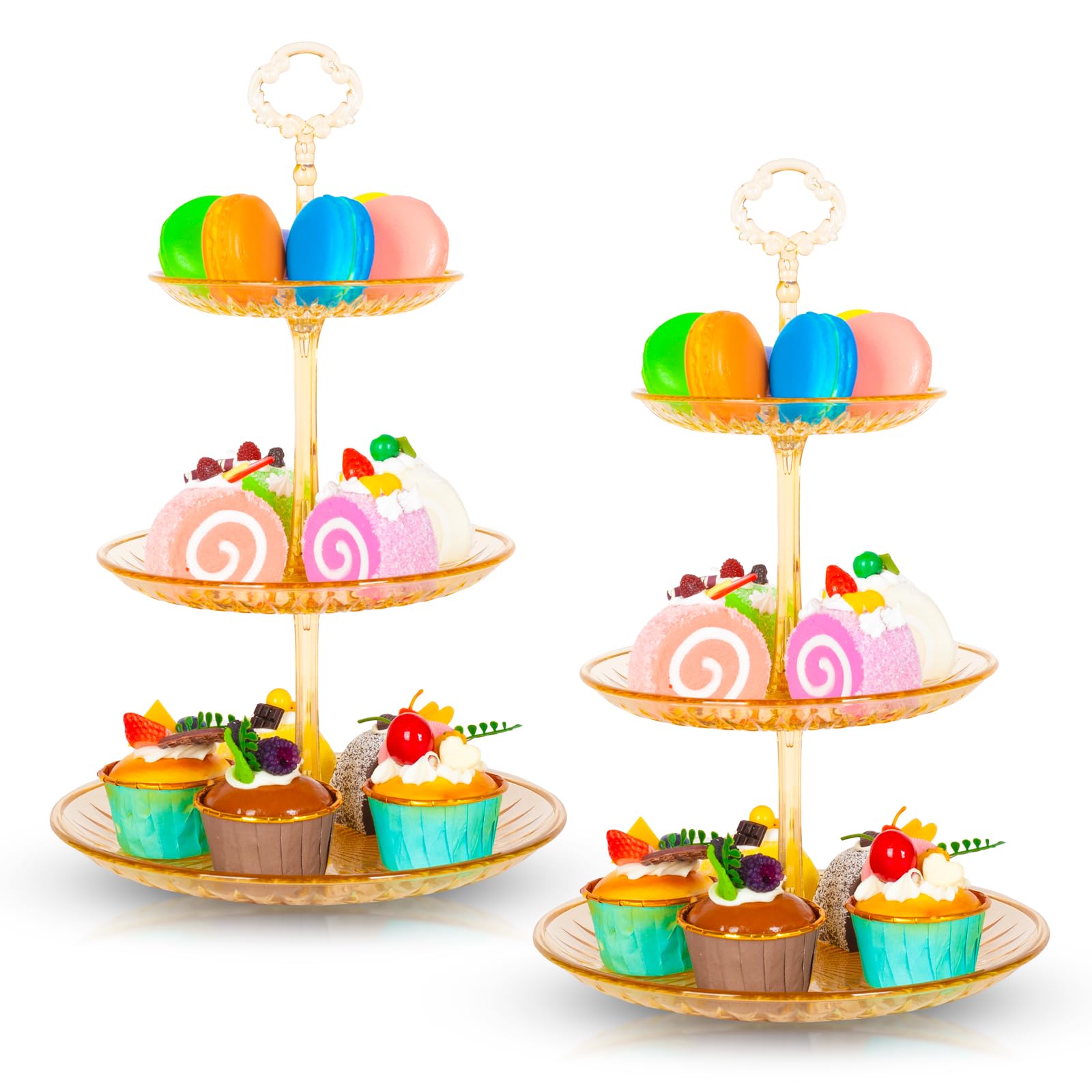 ShellKingdom 2 Pack Clear Cupcake Stand, 3 Tier Serving Tray Cupcake Dessert Candy Fruit Display Holder for Wedding, Christmas, Baby Shower Birthday Tea Party