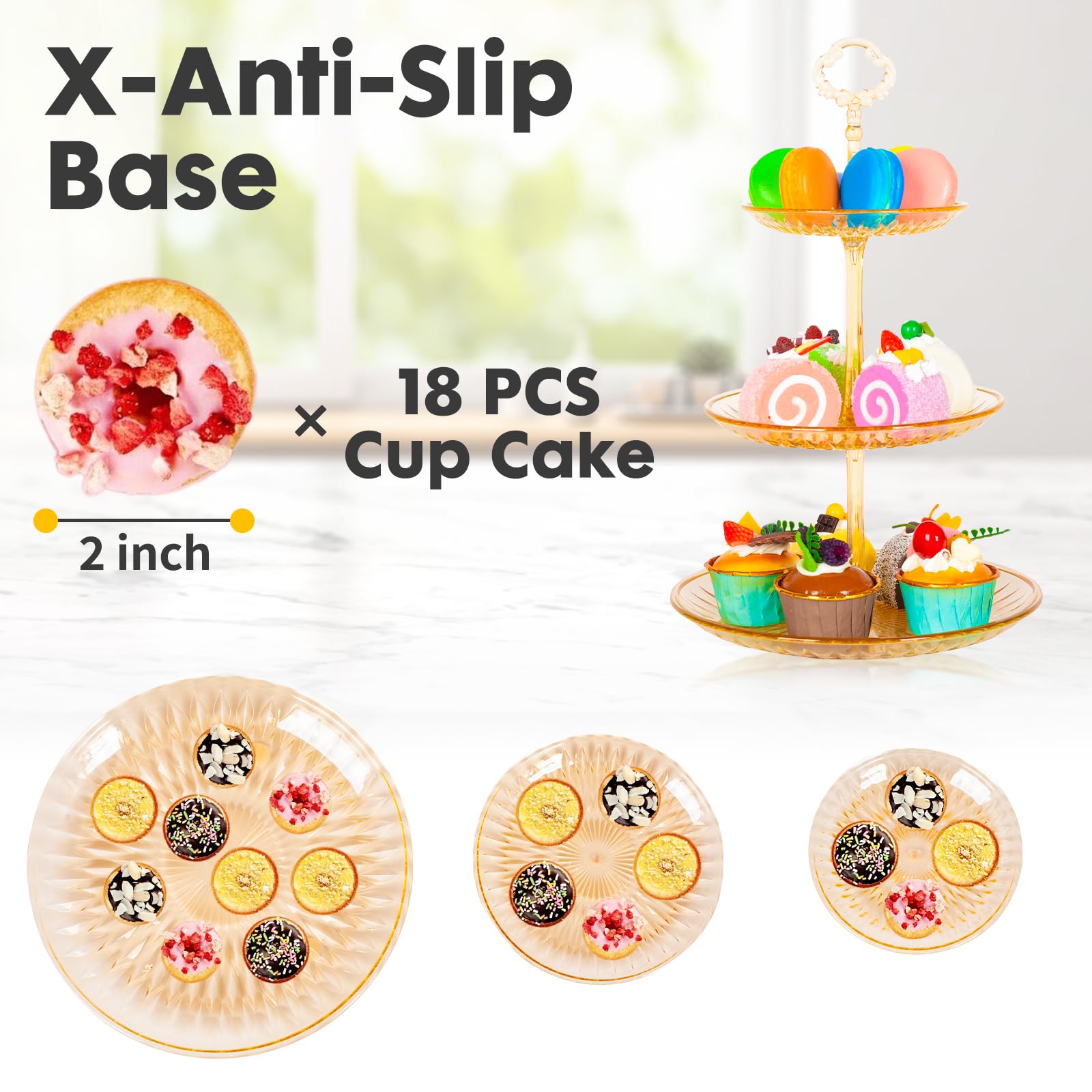 ShellKingdom 2 Pack Clear Cupcake Stand, 3 Tier Serving Tray Cupcake Dessert Candy Fruit Display Holder for Wedding, Christmas, Baby Shower Birthday Tea Party