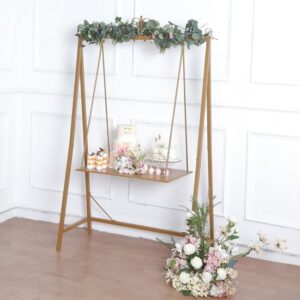 TABLECLOTHSFACTORY 6ft Tall Gold Metal Unique Hanging Dessert Display Swing Floor Stand, Elegant Cake Serving Station