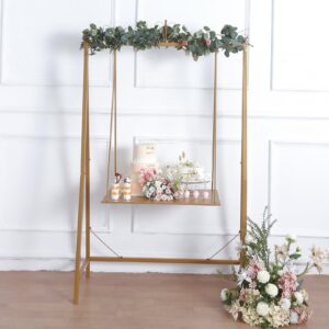 TABLECLOTHSFACTORY 6ft Tall Gold Metal Unique Hanging Dessert Display Swing Floor Stand, Elegant Cake Serving Station