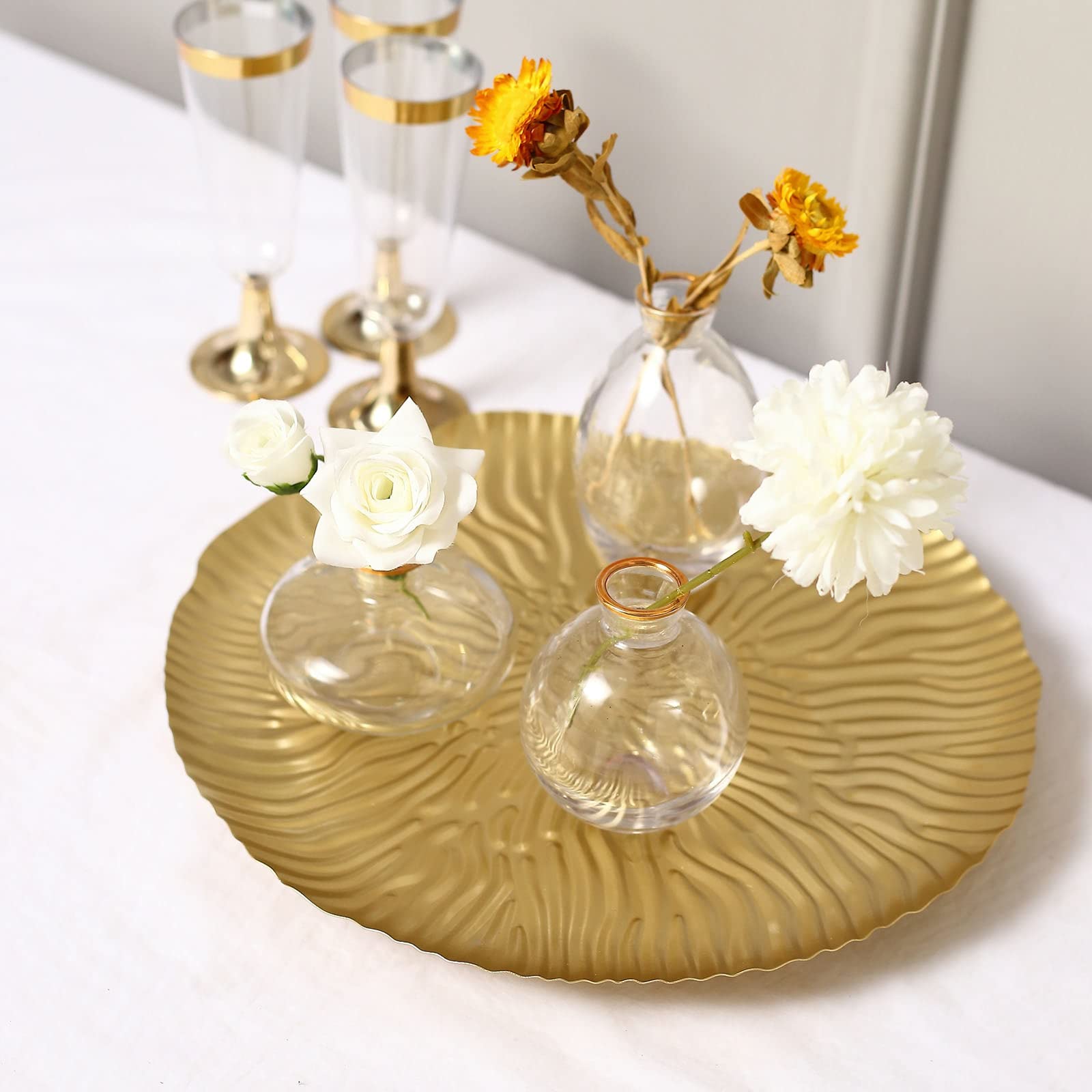 TABLECLOTHSFACTORY 12" Gold Wavy Hairpin Leg Metal Serving Tray Dessert Display, Pedestal Wedding Cake Cupcake Stand Centerpiece