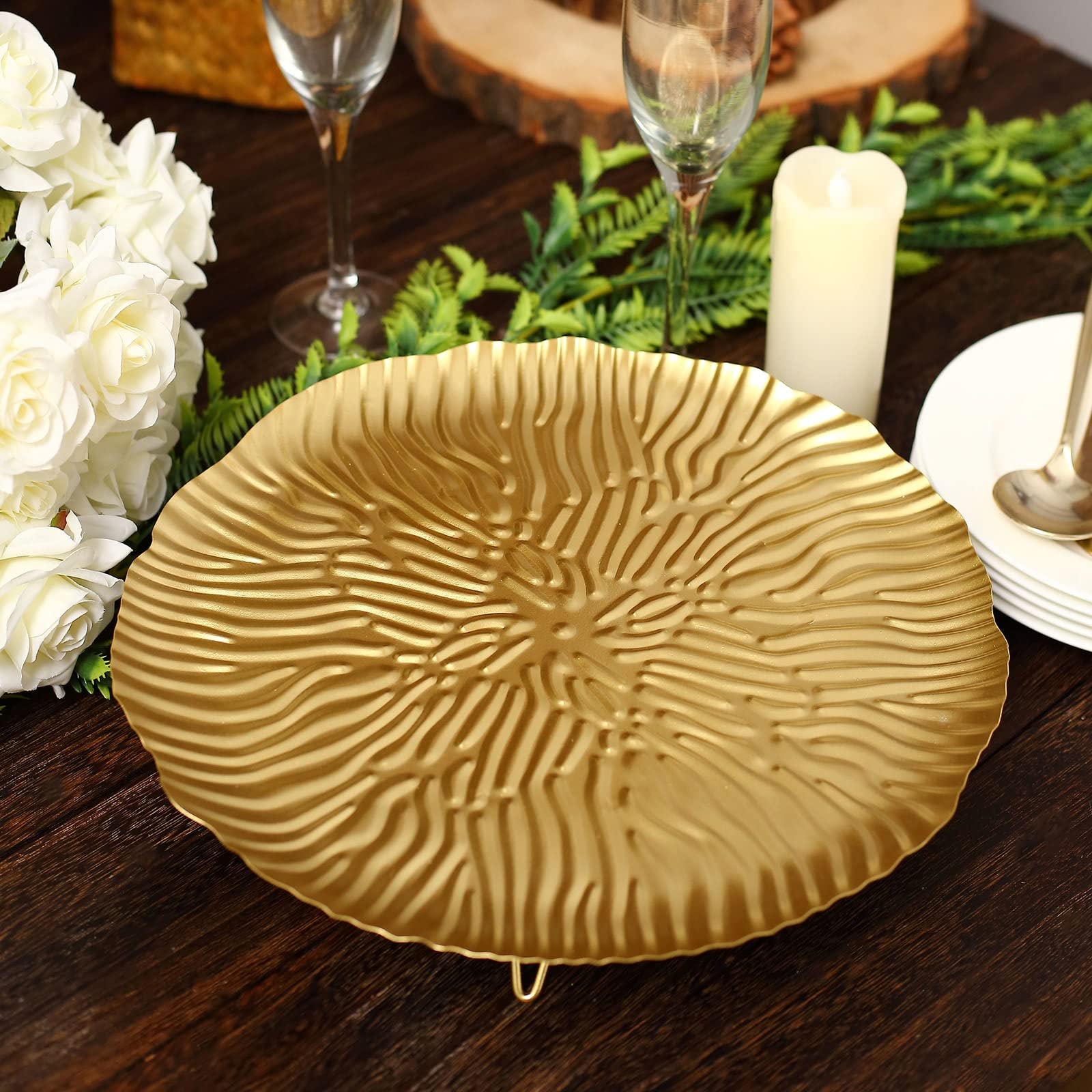 TABLECLOTHSFACTORY 12" Gold Wavy Hairpin Leg Metal Serving Tray Dessert Display, Pedestal Wedding Cake Cupcake Stand Centerpiece