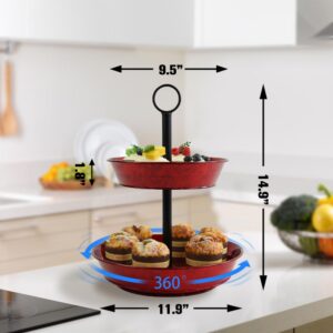 LF Likefair Red 2 Tiered Serving Stand Tray, Lazy Susan, Cake Stands Cupcake Holder,360° Rotation Dessert Stand Table Decorations for Party Wedding Home Decor