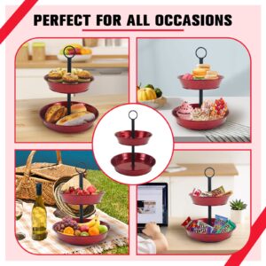 LF Likefair Red 2 Tiered Serving Stand Tray, Lazy Susan, Cake Stands Cupcake Holder,360° Rotation Dessert Stand Table Decorations for Party Wedding Home Decor