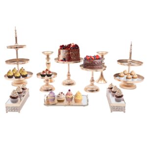 Cake Stand Set, Set of 10 Metal Cake Stands, Cupcake Holder Stand Dessert Pastry Candy Display Plate, Cake Pop Stand Display Cupcake Tower Treats Contemporary Cakes Candy Station, for Wedding Decor