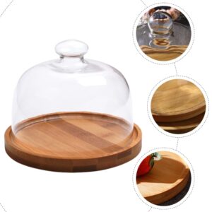 Cabilock Wood Cake Stand with Glass Dome Cheese Board Covered Platter Cake Plate Serving Tray Cupcake Dessert Display for Pies Appetizers Wedding Birthday Party Holiday Treats 15cm