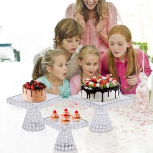 3 Piece Dessert Stand Cake Plate,Crystal Plated Cheese Dessert Cupcake Cake Stand with Mirror Plate-Silver Square